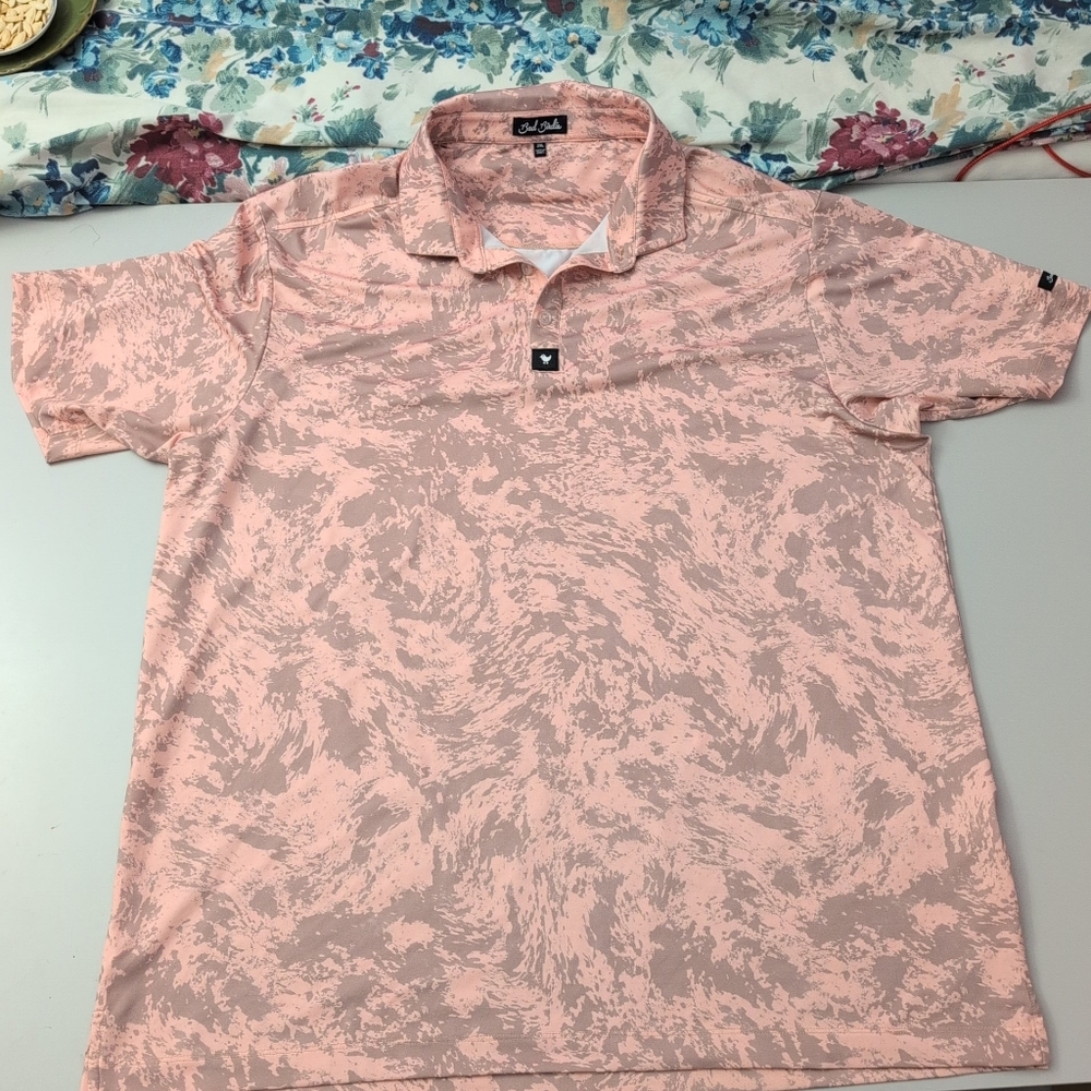 Bad Birdie Men's Coral Abstract Polo Shirt 2XL